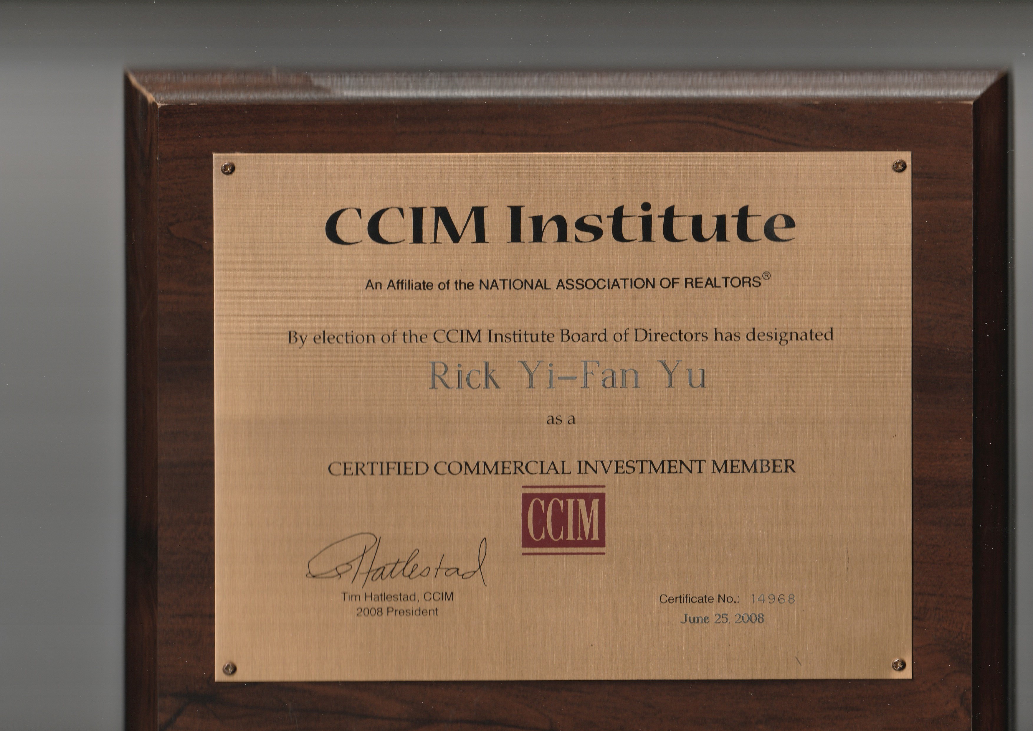 CCIM Certified Commercial Investment Member