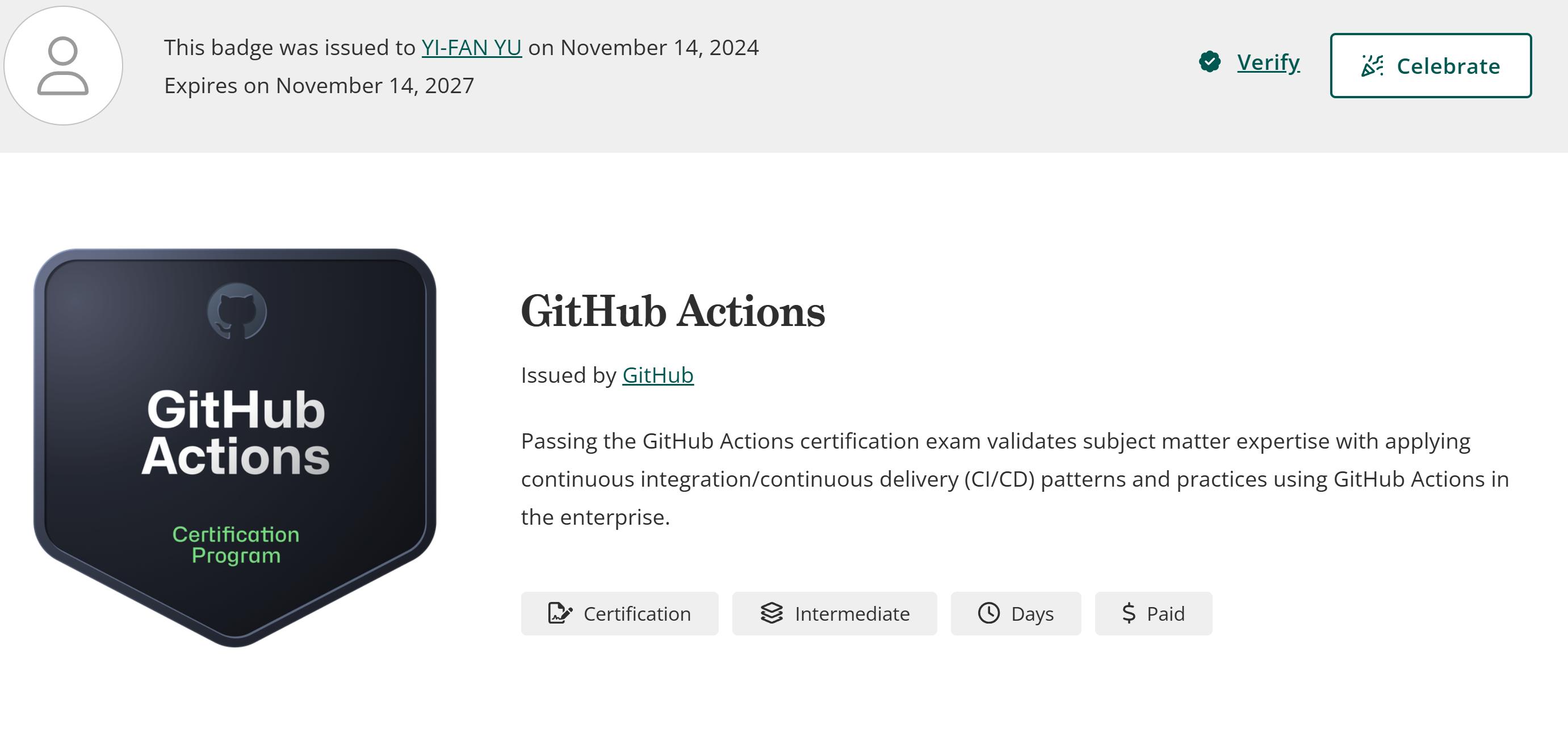 GitHub Actions Certification